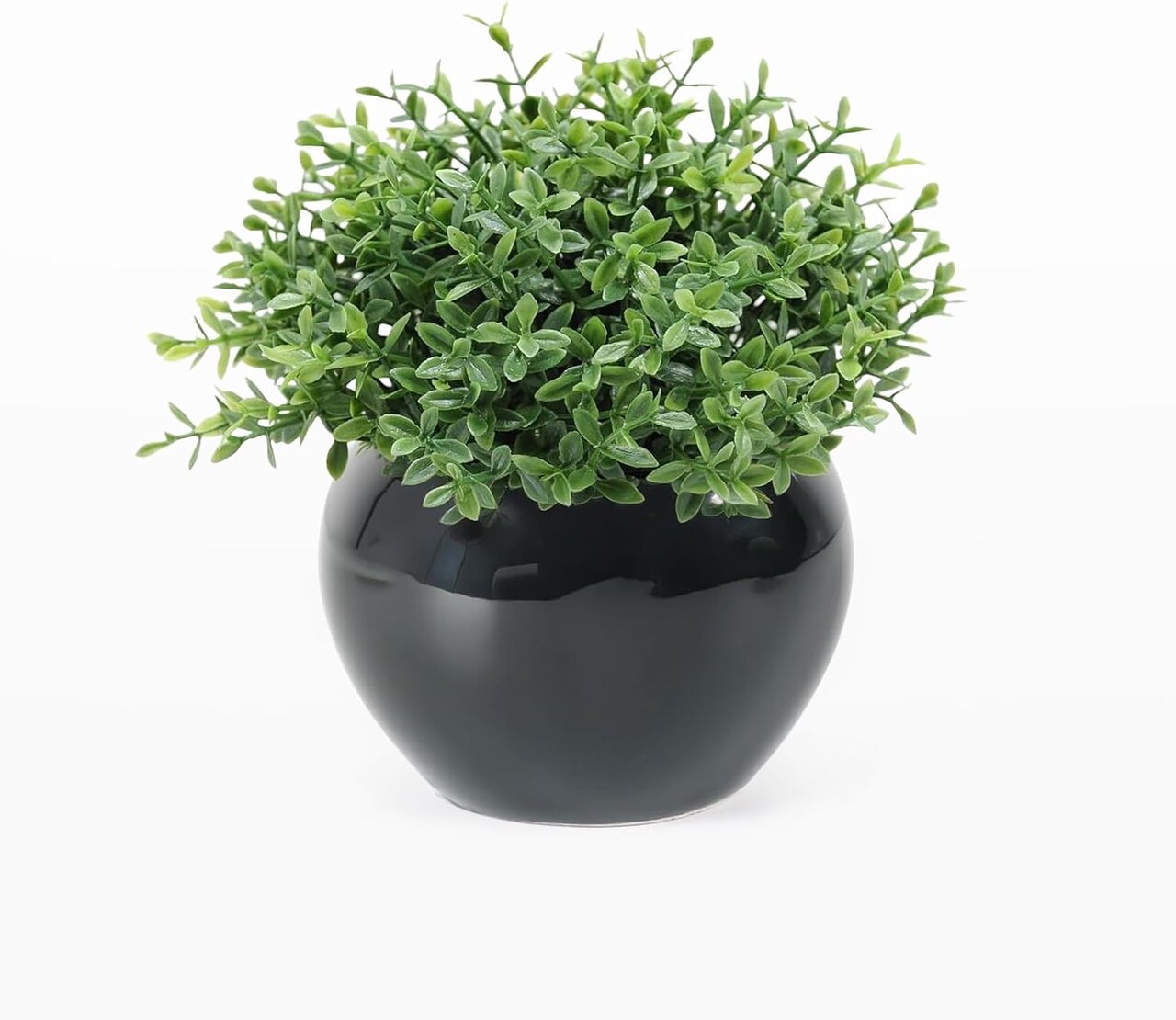 Fake Sage Small Potted Plants – Mini Artificial Succulents Grass Desk Plant in Black Pot for Shelf Decor, Office, Coffee Table, Masculine Home & Indoor Modern Decor